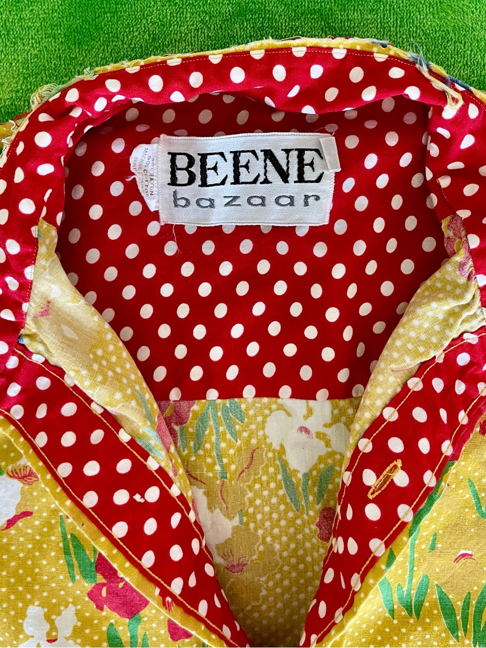 Beene Bazar Vintage Y2K Mustard Yellow Floral Polka Dots Button-Up Shirt - Picture 3 of 13